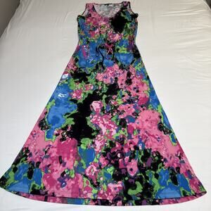 Twiggy London Colorful Maxi Dress Drawstring Waist Sleeveless Stretch Size S EUC